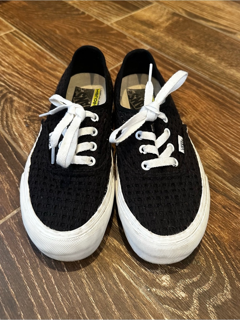 Vans Black Waffle Knit Low-Top Sneakers with White Laces